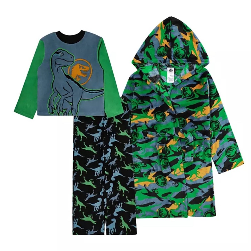 New! Universal City Studios Jurassic Pajamas and Robe Set Boys Sizes 6, and 8